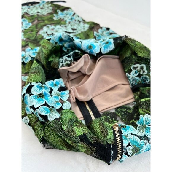 New Bronx and Banco Size US 4 Embroidery Cocktail Dress Hydrangea Blue/Green - Picture 7 of 14